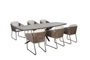 YOI Calera dining chair Calma table 270x110cm bronze travertin