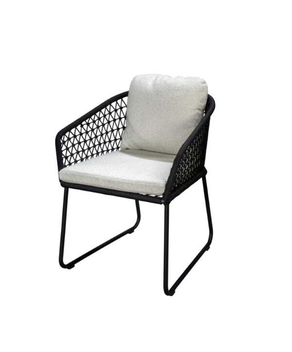 YOI Bara dining chair alu black rope black wool white